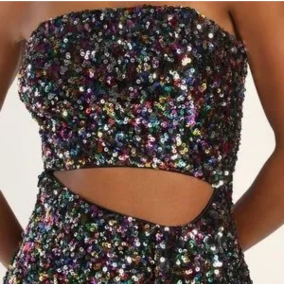Lulus Sequin Cut Out Multicolor Strapless Party Mini Dress Size Medium - Picture 9 of 9